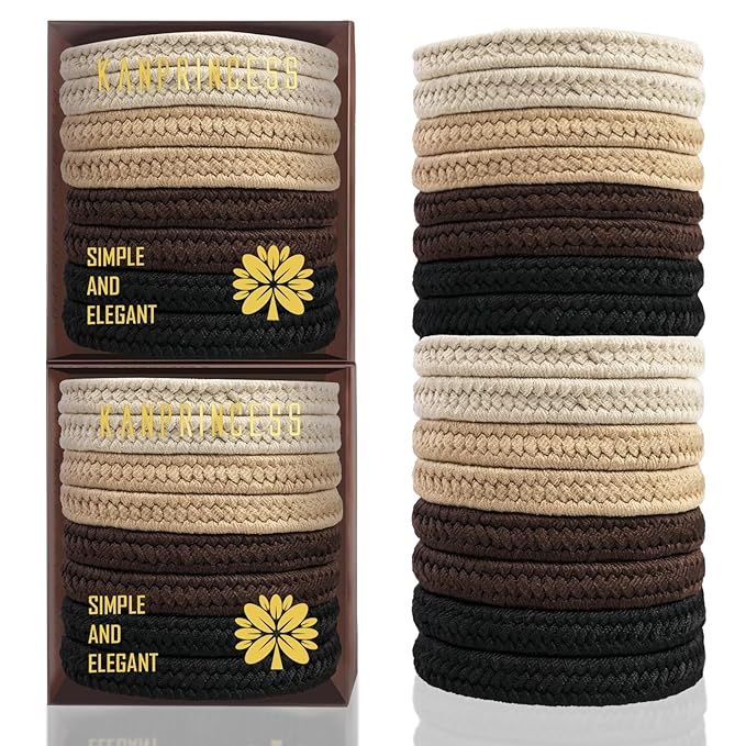 16Pcs Hair Ties For Thick Hair, Strong Stretchy Hair Bands For Women Girls, No Slip Braided Hair Ties No Damage, Ponytail Holders-Exceptionally Secure with Gentle Hold (Set 8)