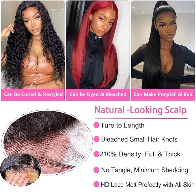 sdamey Straight 360 Lace Front Wigs Human Hair 360 Full Lace Frontal Wigs Human Hair Pre Plucked with Baby Hair Brazilian Virgin Hair Straight Wigs 360 HD Lace Front Wigs 250density(20 Inch)