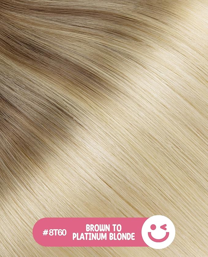 Youngsmile Invisible Tape in Hair Extensions Human Hair #8T60 Ash Brown to Platinum Blonde Balayage Injection Tape in Hair Extensions 20pcs 30g 14 Inch (#8T60,14'')