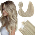 SURNEL Human Hair Tape in Extensions Double Drawn Ash Blonde Highlight Bleach Blonde Tape in Hair Extension 20 inch 20pcs 50g(#18P613-20)