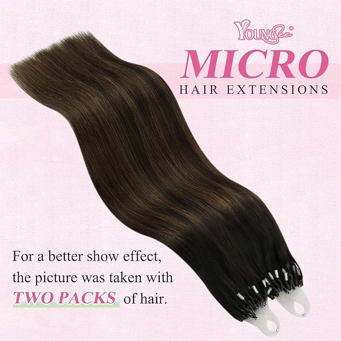 YoungSee Micro Loop Hair Extensions Real Human Hair Brown Microlink Hair Extensions Human Hair Dark Brown Balayage Bead Hair Extension Real Hair 22 Inch Ombre Micro-Bead Hair Extension Soft 50g 50s