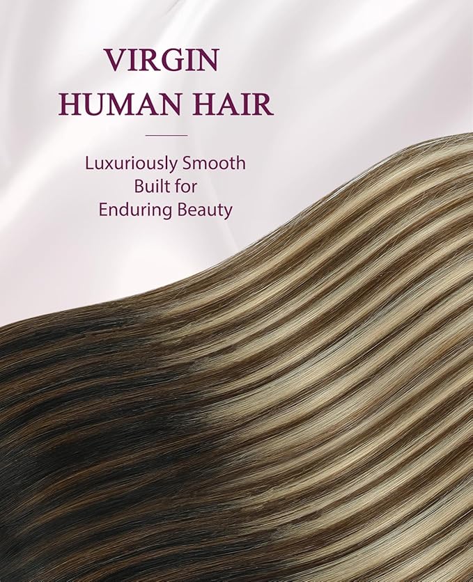 Pinkpearl Invisible Tape in Hair Extensions Human Hair, 20pcs 22inch 60g #1B/4/27 Balayage Natural Black to Chocolate Brown and Caramel Blonde Injection Tape in Extensions Remy Human Hair Injected