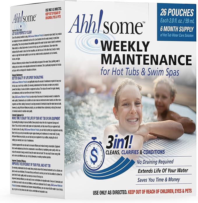 Triple-Action 3-in-1 Weekly Hot Tub Cleaner, Conditioner & Clarifier – Hot Tub Chemicals for Crystal Clear Water – Works on All Hot Tubs & Inflatable Spas – Made in USA – Veteran-Owned (26 Weeks Kit)