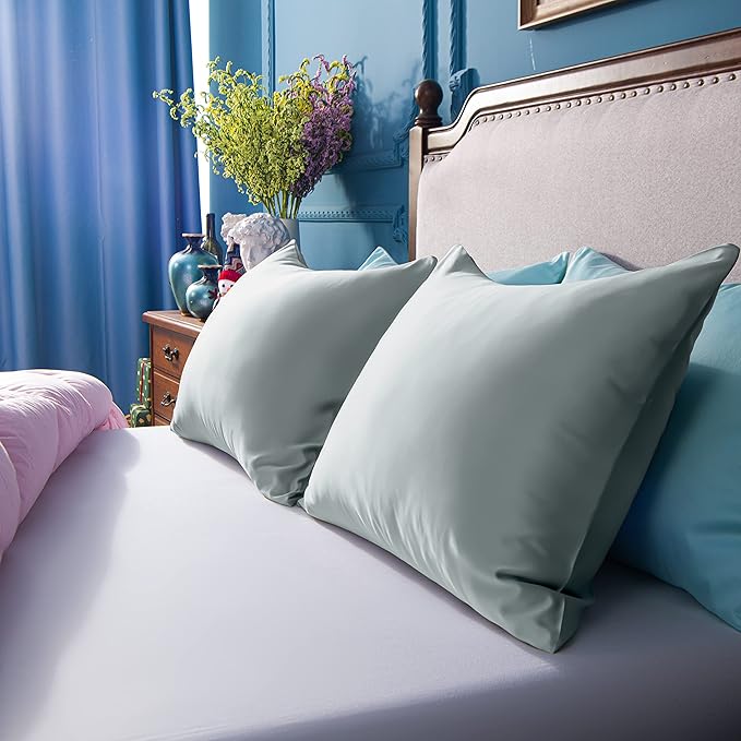 NTBAY Zippered Satin Pillow Cases for Hair and Skin, Luxury Standard Hidden Zipper Pillowcases Set of 2, 20x26 Inches, Grey