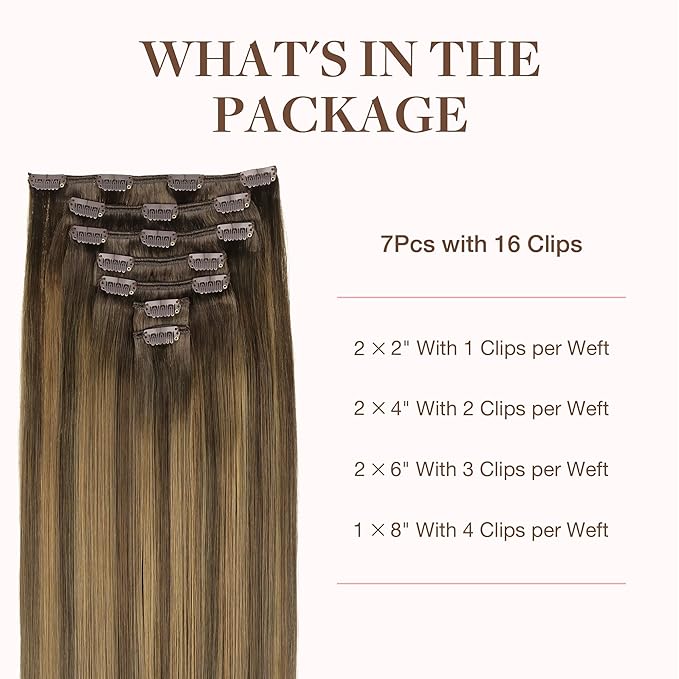 GOO GOO Clip in Hair Extensions Real Human Hair, Remy Human Hair Extensions Clip ins for Women, Natural Human Hair, 20inch 120g 7Pcs, 4D/14/5B Brunette Balayage