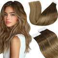 LaaVoo Tape in Hair Extensions Human Hair Balayage Hair Extensions Tape in Ombre Chestnut Brown to Light Brown Mix Golden Brown Tape on Extensions Straight Hair 20inch 50g 20pcs