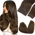 GOO GOO Clip in Hair Extensions Real Human Hair, Remy Human Hair Extensions Clip ins for Women, Natural Human Hair, 16inch 150g 9Pcs, 4A Chocolate Brown