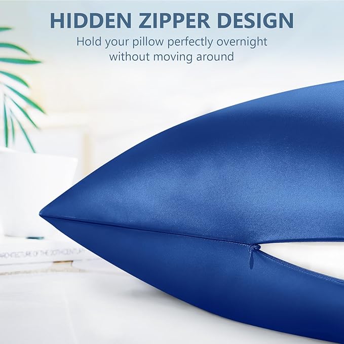 Silk Pillow Cases Queen Size 100% Mulberry Silk Pillowcase for Hair and Skin 22 Momme Both Side Grade 6A Silk Cooling Soft Breathable 20 x 30 Inches with Hidden Zipper 1PC, Royal Blue