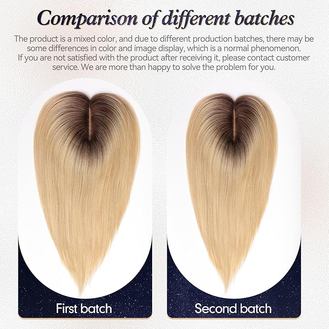 starluck Hair Toppers for Women with Bangs, 5"*5.5"Large Coverage Ombre Light Blonde 100% Real Human Hair Toppers for Women with ThinningHair,Cover Gray Roots