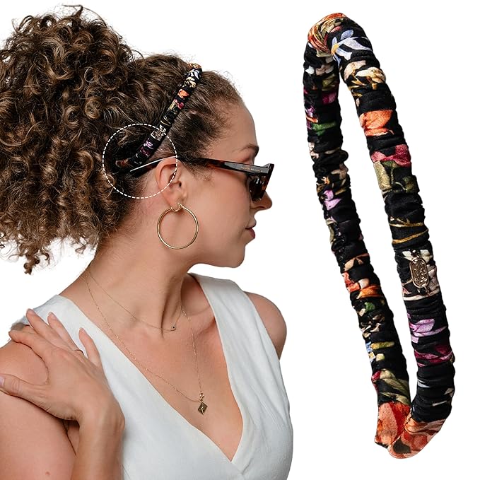 Curlfriend Collective Midnight Blooms Comfort Curve Silk Headband – 100% Mulberry Silk, No-Slip, No Headache, Wide Luxury Hair Accessory for Women, Gentle & Stylish for Curly & Textured Hair