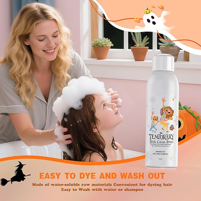 Orange Temporary Hair Color Spray for Kids, Silver Instant Colored Hair Dye Alternative for Boys Girls Teens Men Women, Quick Styling for Party Christmas Halloween, Disposable Washable, 150ml