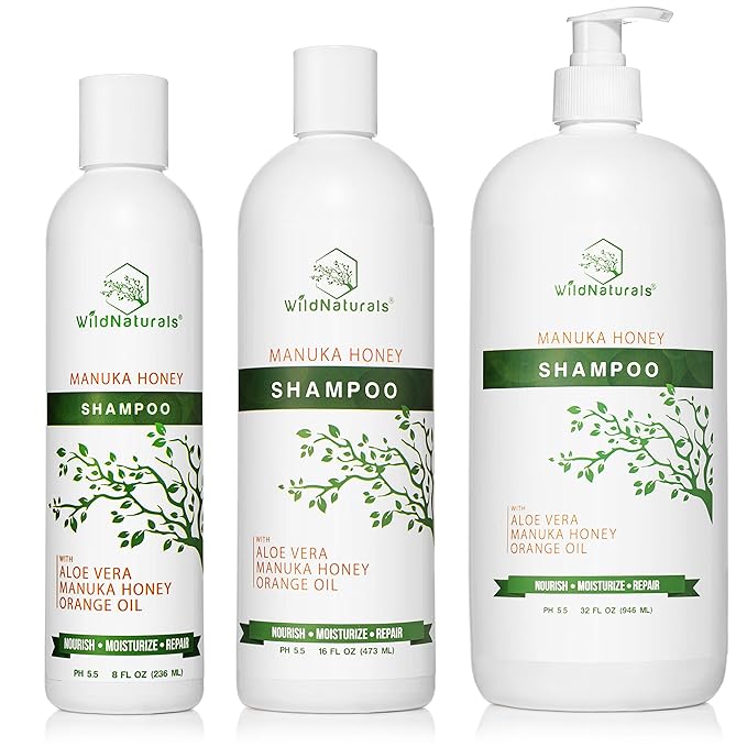 Eczema Manuka Honey Shampoo for Psoriasis and Dry, Itchy Scalp - Natural Hydrating Formula with Aloe Vera & Coconut Oil, Sulfate-Free
