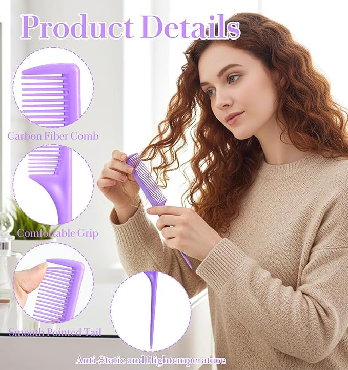 6PCS Fine Tooth Rat Tail Comb, Rat Tooth Comb for Women Styling Detangling Back Combing Updo Hairstyle Anti Static (Mult-Color)