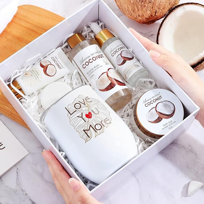 Birthday Gift Box for Women, Spa Tumbler Gifts Get For Her, Spa Gift Basket Care Package of Coffee Mug, Bubble Bath, Hand Cream, Bath Oil, Bath Salt,Shower Steamer, Unique Thank You Gifts