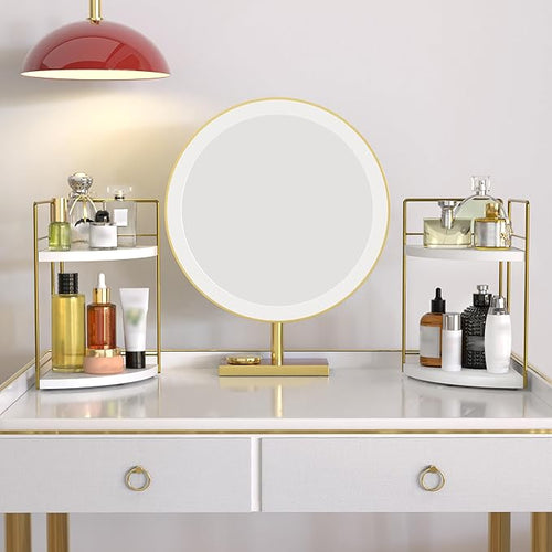 2 Pack Bathroom Counter Organizer, 2 Tier Corner Bathroom Counter Organizer Wooden Vanity Organizers for Bathroom Organizers and Kitchen Storage Dresser Decoration