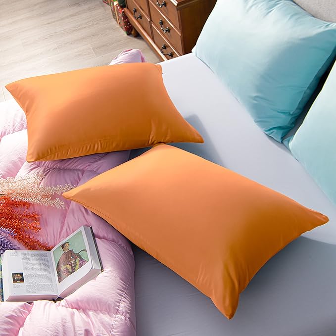 NTBAY Zippered Satin Pillow Cases for Hair and Skin, Luxury Queen Hidden Zipper Pillowcases Set of 2, 20x30 Inches, Orange