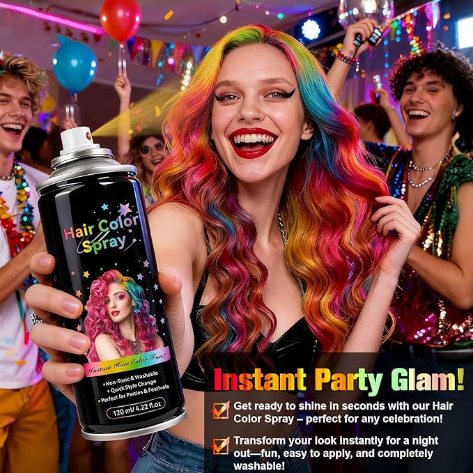 Temporary Hair Color Spray - Instant Washable Hair Dye for Kids & Adults, Non-Toxic & Non-Sticky Formula for Halloween, Cosplay, Parties & Festivals - Lasts All Day, Easy Wash Out - 4.22 fl oz (Green)