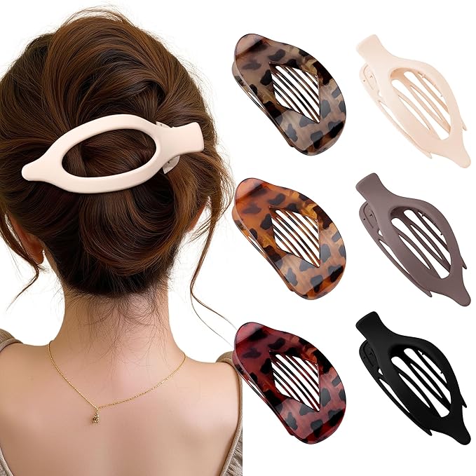 Lourny Flat Hair Clips for Women, French Flat Claw Clips & Duckbill Hair Clips for Thin Hair Lightweight Non-Slip Large Claw Clips for Women 6PCS