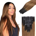 Lashey Seamless Clip in Hair Extensions Human Hair 130g 9pcs 18 Inch Ombre Natural Black to Medium Auburn Straight Clip in Hair Extensions for Women