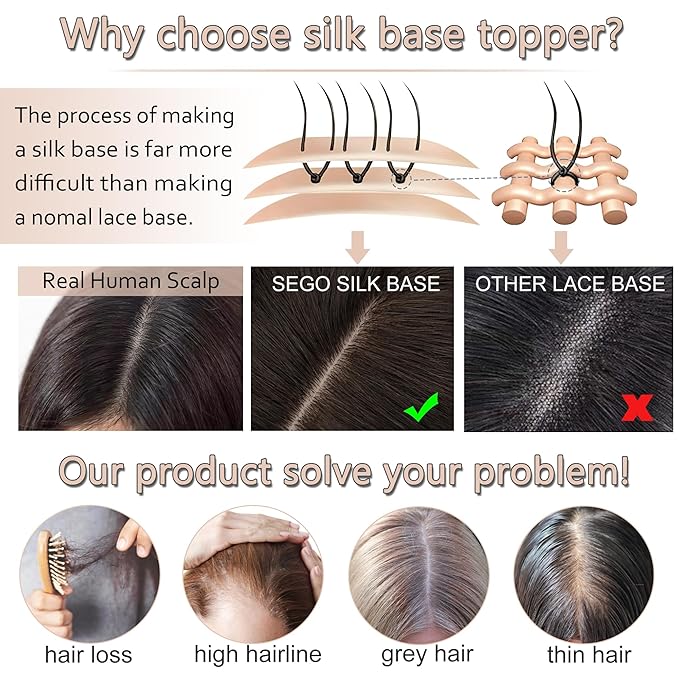 Hair Toppers for Women Real Human Hair No Bangs, 13 * 15 cm Larger Silk Base 150% Density Clip In Topper Hairpieces, Wiglet Top Pieces Add Volume -12 Inch 06 Light Brown
