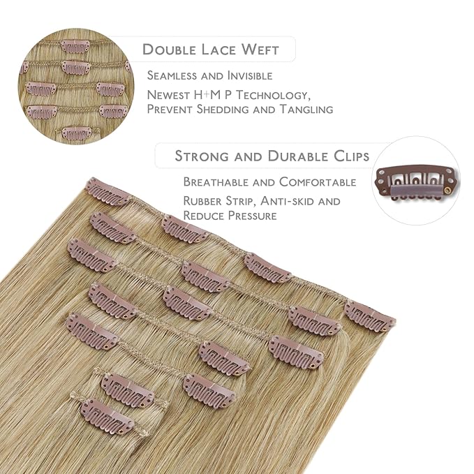 WENNALIFE Clip in Hair Extensions Real Human Hair, 14 Inch 120g 7pcs Clip in Hair Extensions Real Human Hair, Mixed Multi-tone Ash Brown Human Hair Remy Human
