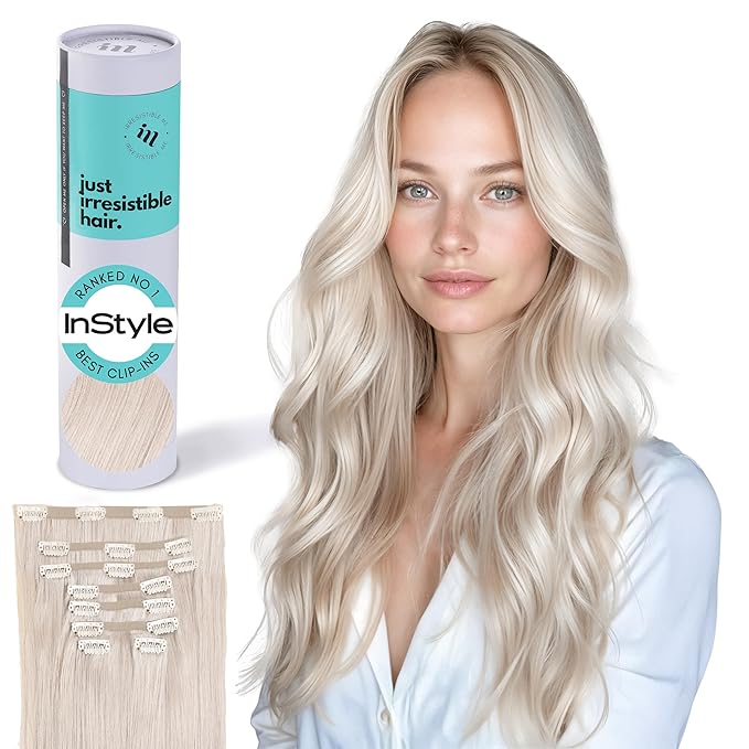 Irresistible Me Real Human Hair Extensions Clip Ins – 100% Human Hair Clip In Extensions for Length & Volume – Invisible Extension – Heat Resistant & Dyeable – Icy Blonde, 14 Inches