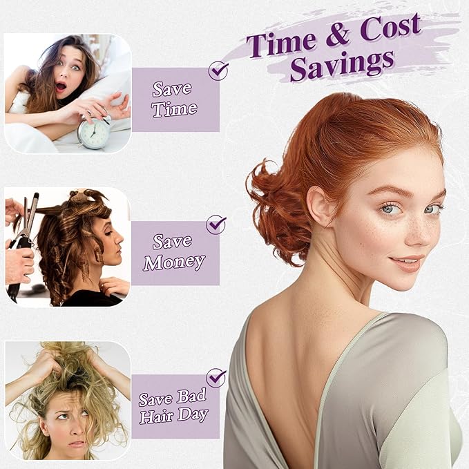 BARSDAR Copper Red Ponytail Extension - 10 Inch Short Wavy Drawstring Ponytail Hair Extensions for Women - Synthetic Comb Clip in Ponytail Hairpieces Fake Pony Tails - Copper Red