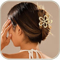 Gold Hair Clips for Women Flower and Double Row Small Claw Clips for Thin/Medium Fine Hair - Nonslip Jaw Clips