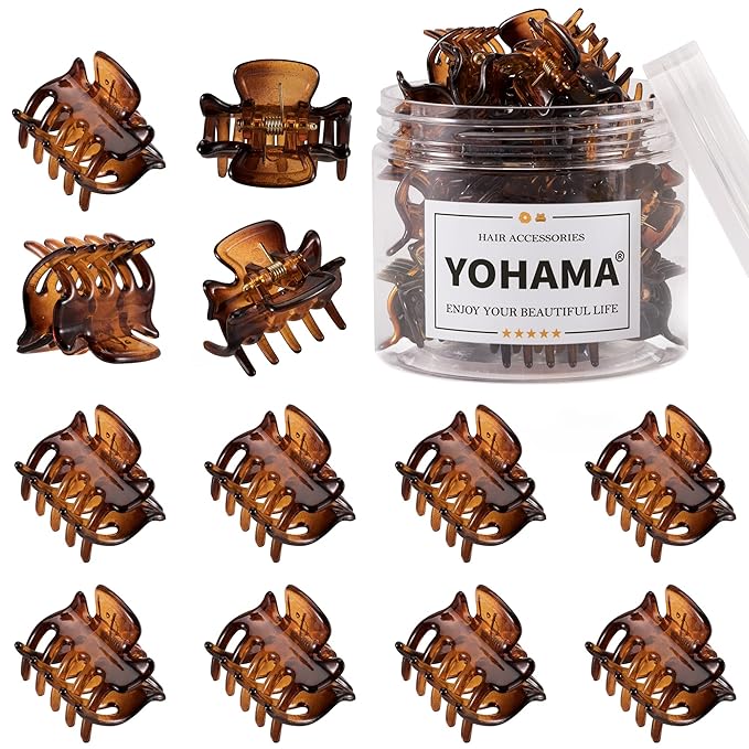 YOHAMA 12 pcs Small Hair Claw Clips Brown Durable Mini Jaw Clip Claw for Kids and Adult Multifunction Non-slip Hair Clips 1 inch Fixed Bangs Decoration Hairstyle