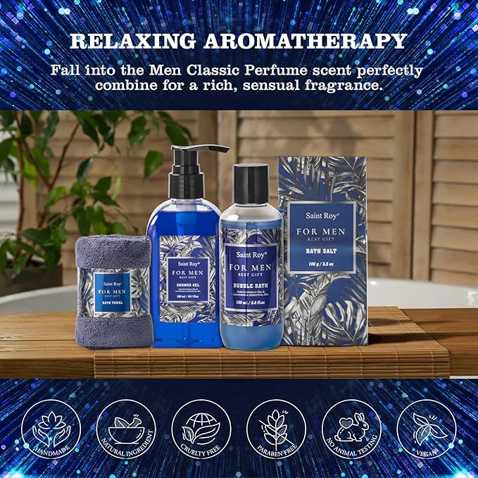 Fathers Day Christmas Gift Baskets, Birthday Gifts Spa Kit for Men Classic Perfume Bath Gift Set and Shower Gift Basket Self Care Shaving Kit Mens Bath Beard Spa Gifts Baskets Mens Gift Set beauty kit
