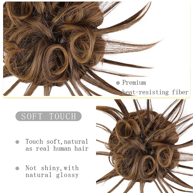HMD Tousled Updo Messy Bun Hair Piece Hair Extension Ponytail With Elastic Rubber Band Updo Bun Synthetic Hairpieces for Women