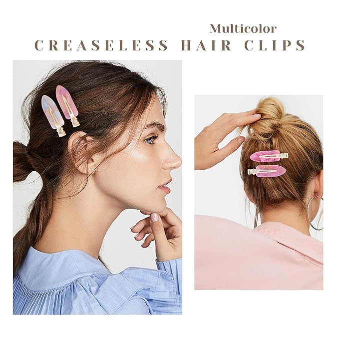 No Crease Creaseless No Bend Hair Clips For Styling Non Slip Flat Clips For Makeup Hair Accessories For Women,Sparkle Pink Purple,10 PCS