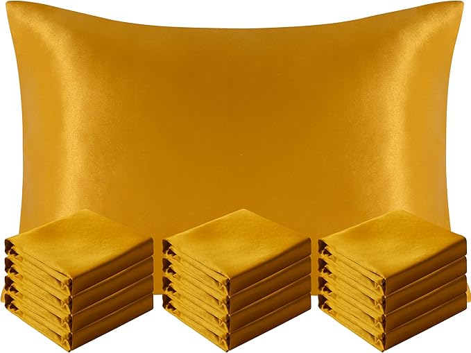 NTBAY 12 Pack Satin King Pillowcases for Hair and Skin, Luxurious and Silky Pillow Cases with Envelope Closure, 20 x 36 Inches, Golden Brown