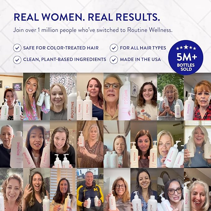 Routine Wellness Anti-Thinning Volumizing Shampoo and Conditioner Set for Thinning Hair & Hair Loss - Grow Your Confidence with Biotin & DHT Blockers - Pear Blossom & White Lotus Set