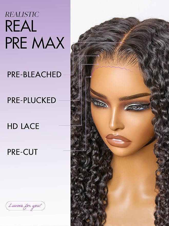 LUVME HAIR 7x6 HD Lace All-Day Comfort Burmese Messy Curly Wig PartingMax Lace Wigs Lace Front Wigs Human Hair Pre Cut Plucked Lace Frontal Glueless 18 Inches Natural Black Color