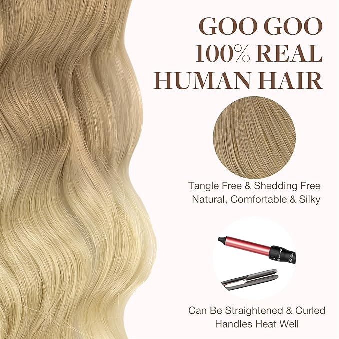 GOO GOO Tape in Hair Extensions Human Hair, O18G/22G Ombre Beige Blonde with Ash Highlights, 18inch 50g 20pcs, Skin Weft Seamless Invisible, Silky Straight with Thick Ends, Remy Human Hair