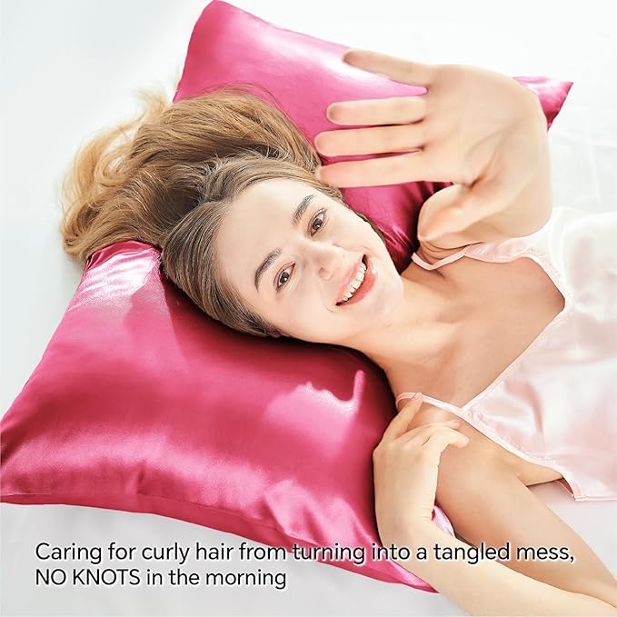 BEDELITE Satin Pillowcase with Zipper, Hot Pink Pillow Cases Queen Size Set of 2, Super Soft and Cooling Similar to Silk Pillow Cases, Gift for Women Men(20x30 Inches)