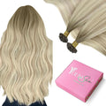 YoungSee U Tip Hair Extensions Human Hair Ombre Keratin Extensions Ombre Ash Blonde to Platinum Blonde 24In 50s/50g