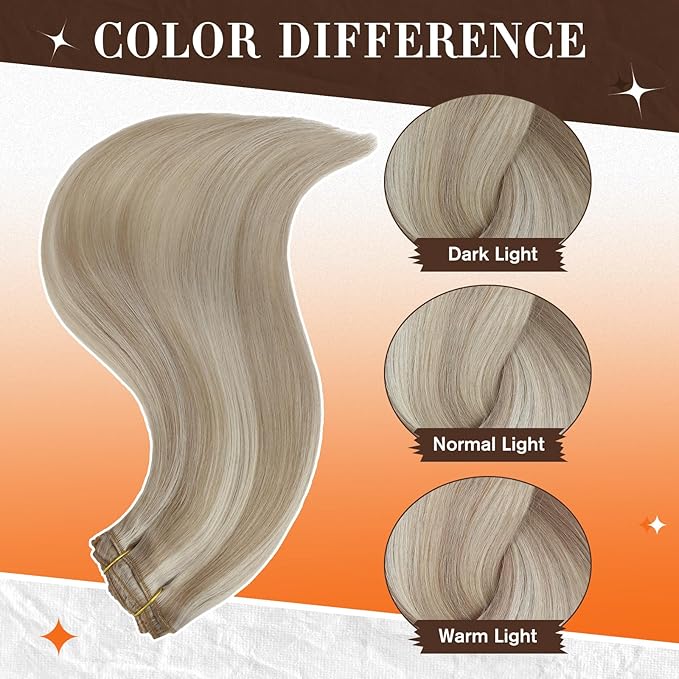 Full Shine Clip in Extensions for Women Lace Weft Golden Blond Highlighted Blonde Human Hair Clip in Extensions Straight Hair Clip ins Longevity 14 Inch 3 PCS 60 Grams