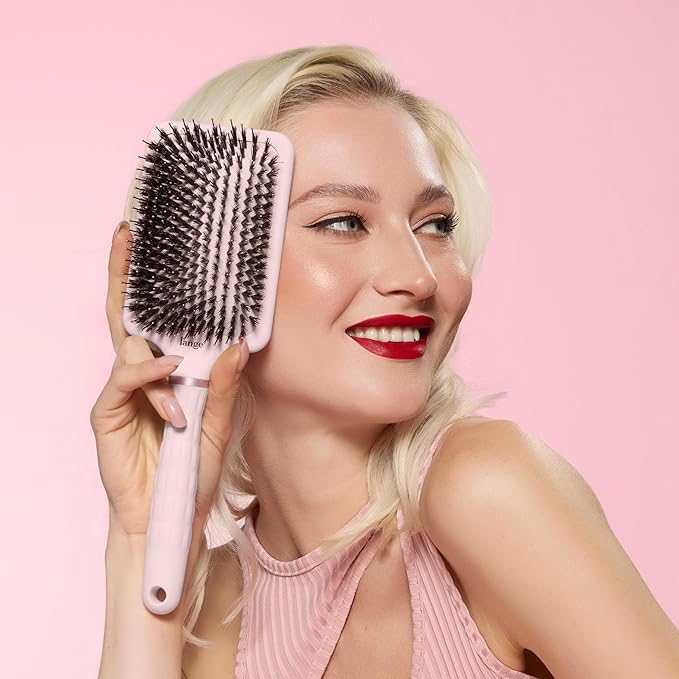 L'ANGE HAIR Detangling Paddle Brush | Nylon & Boar Bristles for Wet or Dry Hair | Built for Thick Hair | Reduces Snagging & Breakage | Tames Flyaways & Frizz for Softer, Shinier Strands (Blush)
