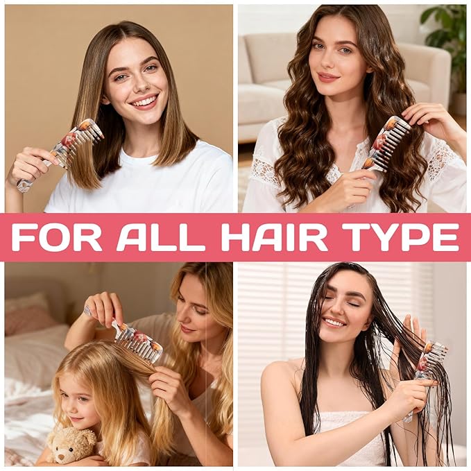 Wide Tooth Comb,Effortless Tangle Removal for Curly, Wet, Long Hair Wet,Cute Aesthetic Design for Women Men and Girls (Orange-07)
