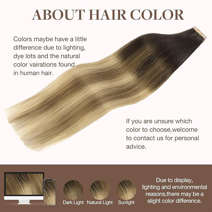 GOO GOO Tape in Hair Extensions Human Hair, 2/6/18 Balayage Brown to Dirty Blonde, 16inch 100g 40pcs, Skin Weft Seamless Invisible, Silky Straight with Thick Ends, Remy Human Hair