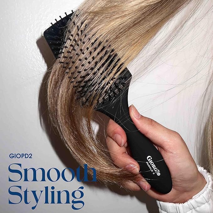 Giorgio Hair Brush Set - Black Paddle Brush with Tourmaline Ball Tip Bristles for Women, Men, Wet or Dry, Long, Thick, or Curly Hair