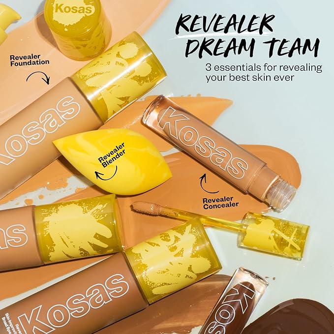 Kosas Revealer Skin-Improving Foundation with SPF 25 Protection - Hydrate, Brighten, Soothe, Plump, Protect Skin - Smoothing Texture, Natural Finish and Clean Formula - Light+ Neutral Olive 160