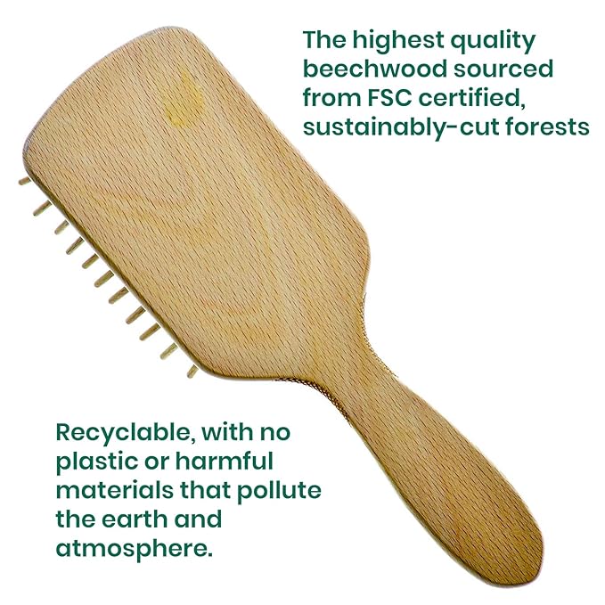 Giorgio Eco Friendly Wooden Bristle Hairbrush - Small Detangling Brush and Hair Growth Brush for Thick or Long Hair - Paddle Hair Brush Made with Anti Static Beechwood, Silicone Massage Cushion