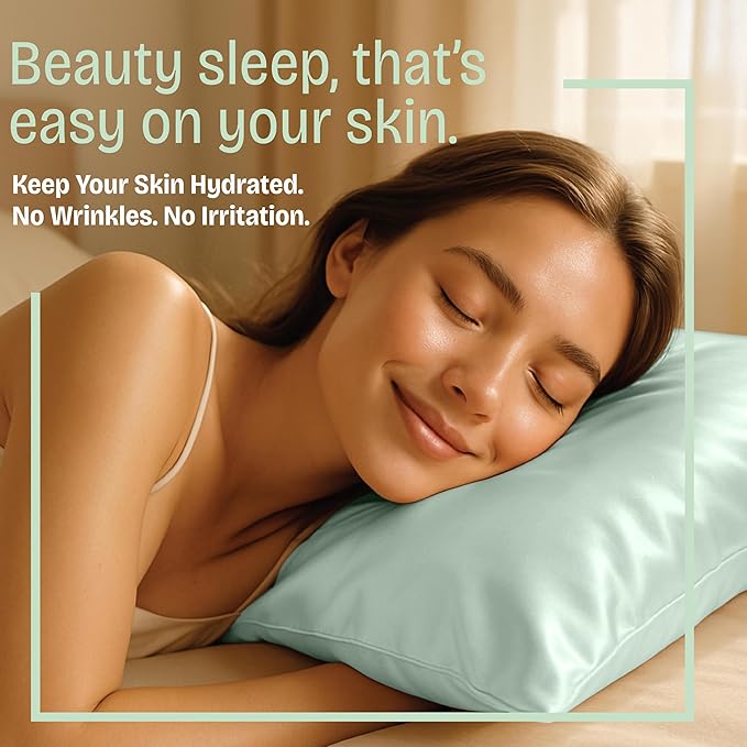 BLISSFORD Satin Pillowcase with Zipper, for Hair and Skin Care, Feels Soft and Cool Like a Silk Pillowcase, Satin Pillow Cases 2 Pack, Slik Pillow Cover, Mint - Standard Size, Set of 2