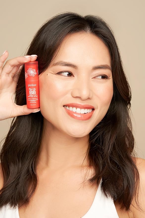 pürlisse Blush Glow BB Lip and Cheek Tint - Hydrating & Buildable 2-in-1 Cream Blush Stick for Cheeks & Lips - Formulated with Nourishing Vitamin E & Hyaluronic Acid - Pink Crush (.28 oz)