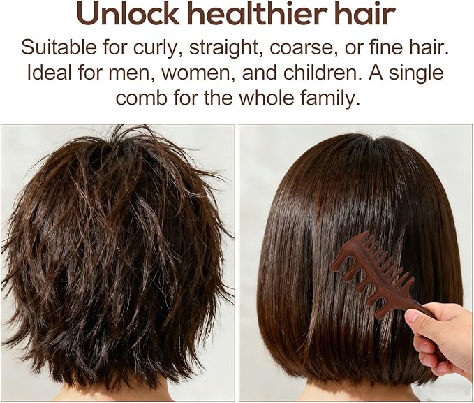 Scraping Massage Comb, Wooden Scalp Massager with Wide & Fine Tooth Scalp Relaxation Tool for Hair Caring Gift
