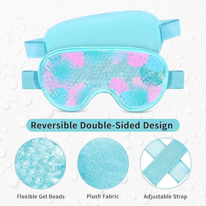 Cooling Eye Mask Gel Eye Mask, Reusable Hot Cold Therapy cold eye mask for Post Surgery, Puffiness, Dark Circles, Eye Bags, Dry Eyes, Migraines with Soft Plush Backing (Leaves)