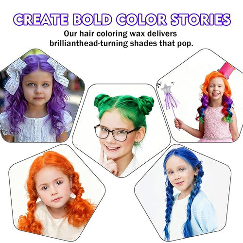 6 Colors Temporary Hair Color Wax for Christmas Party-Green Purple Orange Pink Red Blue Washable Dye for Kids, Men&Women | Stocking Stuffers | Non-Sticky Hair Dye Wax for Cosplay Party&Daily Fun(4 oz)